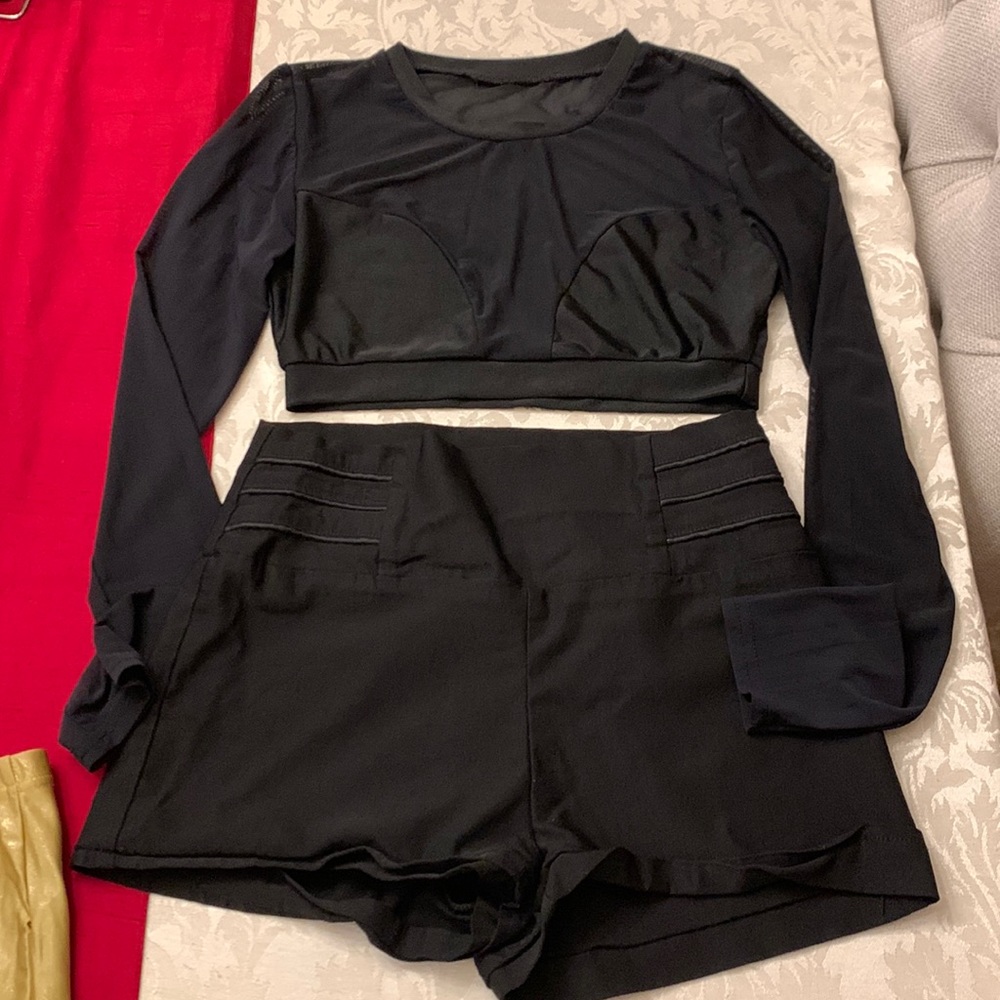 Mostly Sheer Crop Top &  Black Shorts
